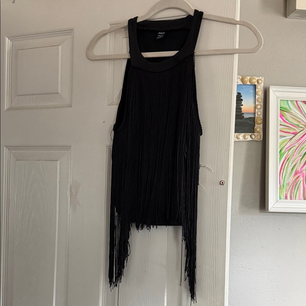SHEIN Black Fringe Tank Top